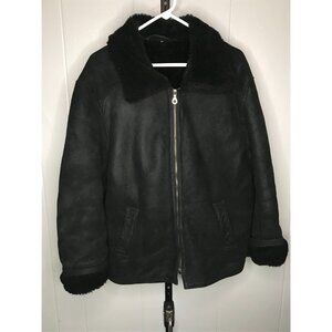 Vintage Riri Jacket Mens Large Black Shearling Suede Lined Leather Aviator Style